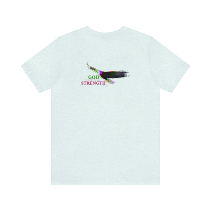 God Renews My Strength Men’s Unisex Jersey Short Sleeve Tee (Back Design).