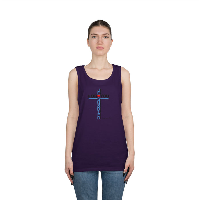 Jesus Died For You Cross Graphic Tank Top — Minimalist Love Typography Sleeveless Shirt