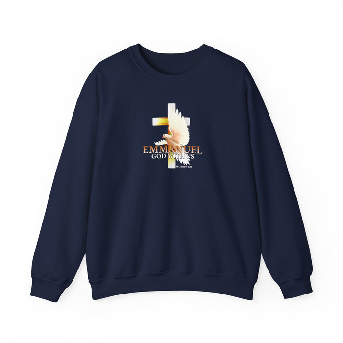 Emmanuel 'God With Us' Crewneck Sweatshirt — Christian Faith Cross Design