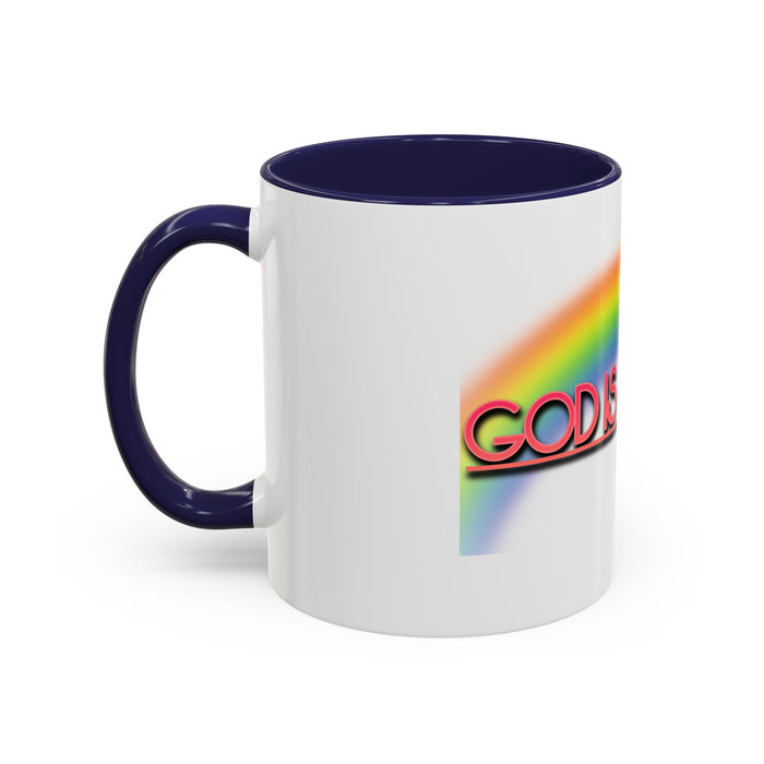 God Is Faithful Rainbow Accent Coffee Mug — Christian Scripture 2 Timothy 2:13