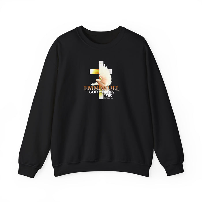 Emmanuel 'God With Us' Crewneck Sweatshirt — Christian Faith Cross Design