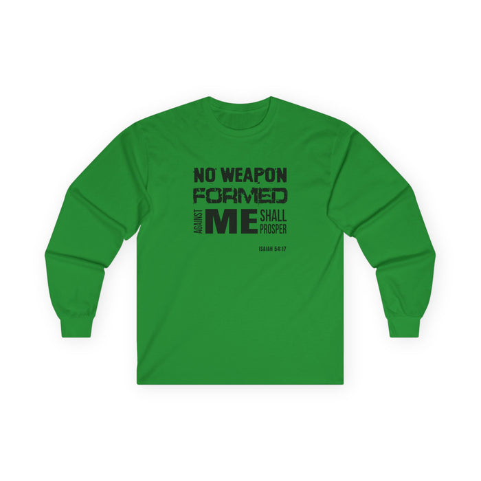 “No Weapon Formed Against Me Shall Prosper” Long Sleeve Tee Inspirational Christian Shirt