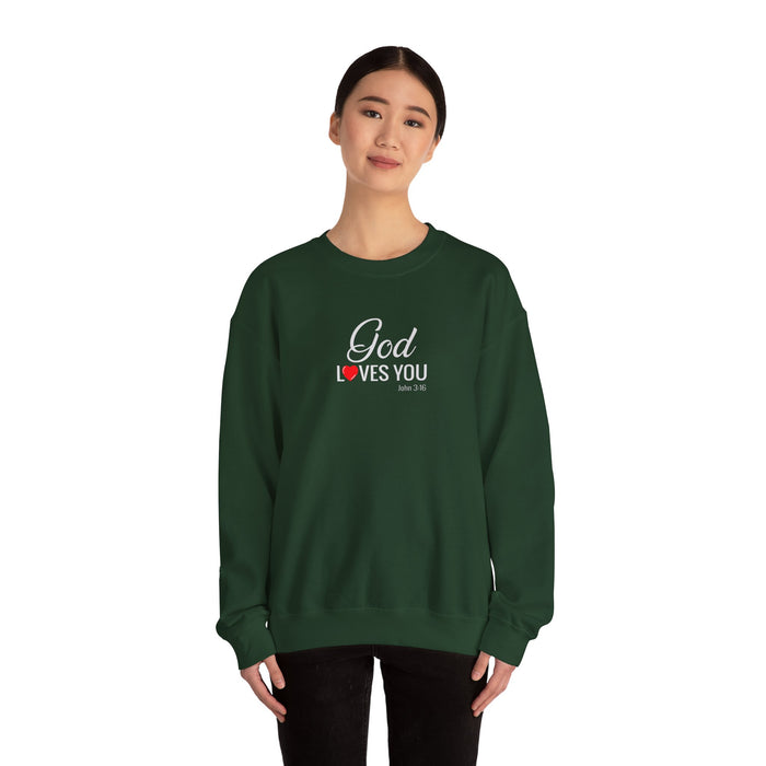 God Loves You Crewneck Sweatshirt — Inspirational Christian Message (John 3:16)