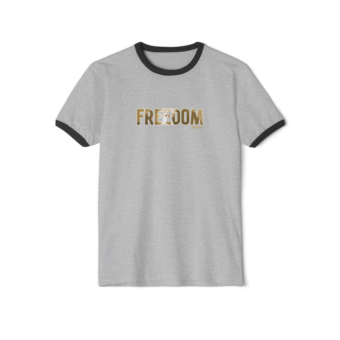 Freedom Ringer T-Shirt — Vintage Military Camo Text Tee