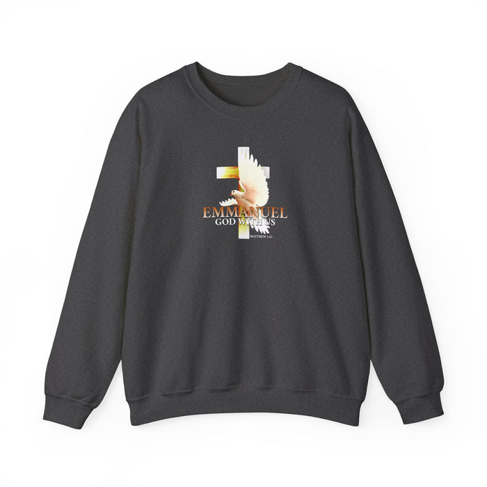 Emmanuel 'God With Us' Crewneck Sweatshirt — Christian Faith Cross Design