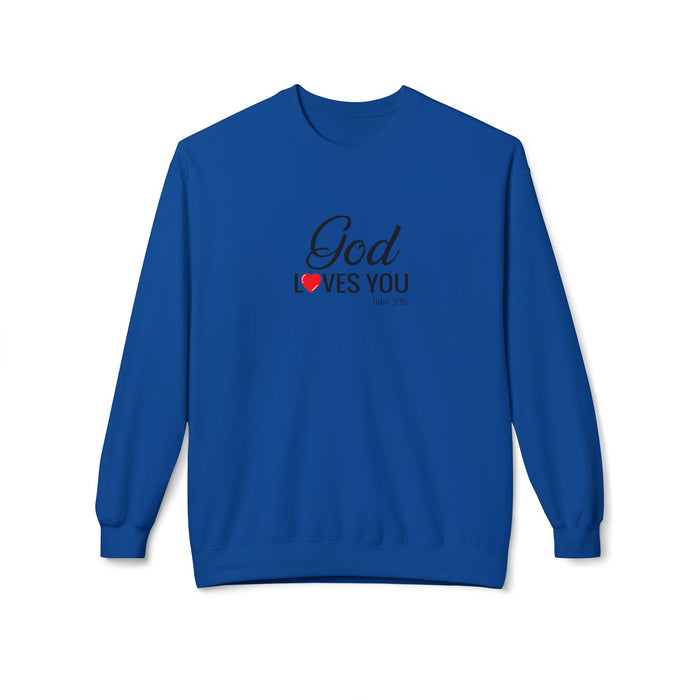 Crewneck Sweatshirt — "God Loves You" Christian Faith Pullover