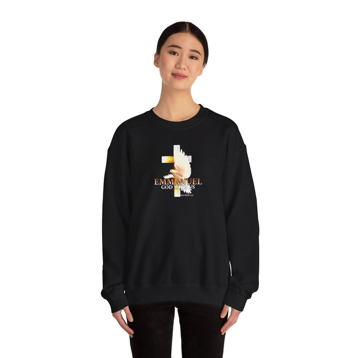 Emmanuel 'God With Us' Crewneck Sweatshirt — Christian Faith Cross Design