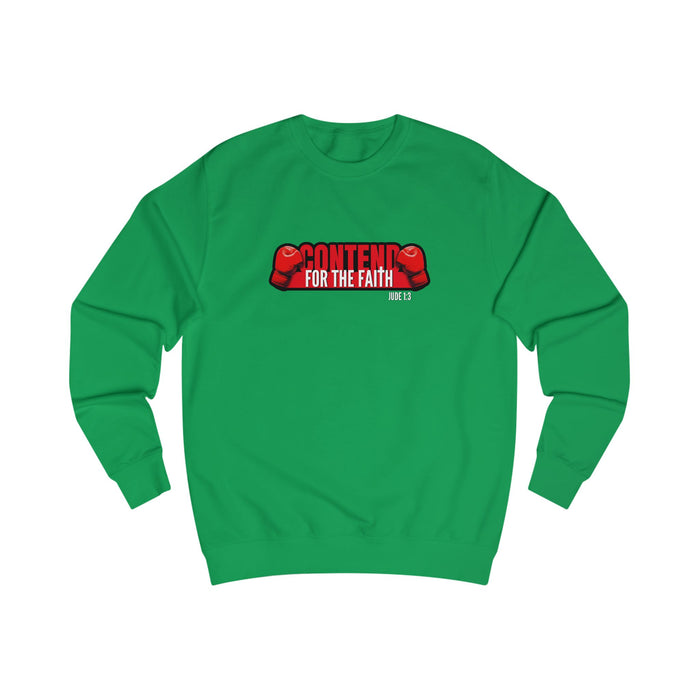 Crewneck Sweatshirt - "Contend For The Faith" Boxing Gloves Christian Graphic