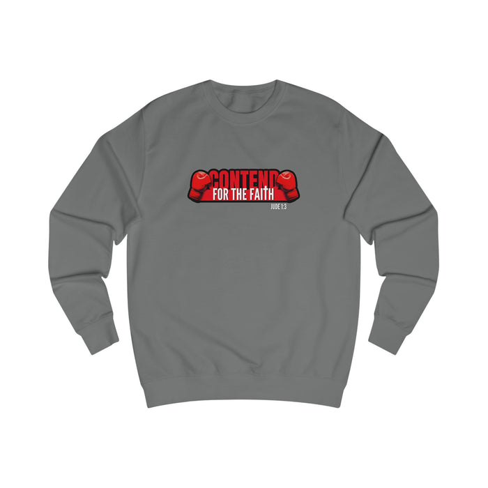 Crewneck Sweatshirt - "Contend For The Faith" Boxing Gloves Christian Graphic
