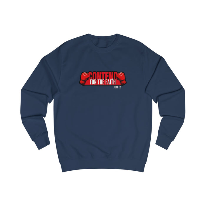 Crewneck Sweatshirt - "Contend For The Faith" Boxing Gloves Christian Graphic