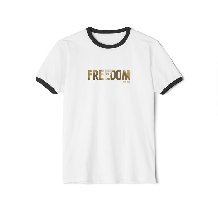 Freedom Ringer T-Shirt — Vintage Military Camo Text Tee