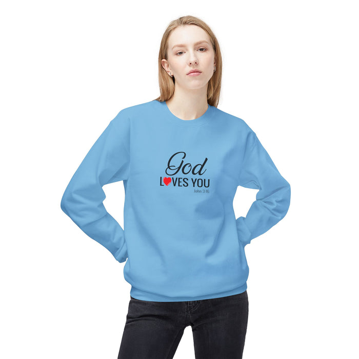 Crewneck Sweatshirt — "God Loves You" Christian Faith Pullover
