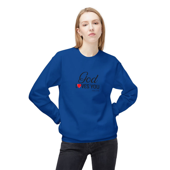 Crewneck Sweatshirt — "God Loves You" Christian Faith Pullover