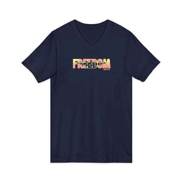 Freedom V-Neck Tee – Sunrise Gradient "FREEDOM" Graphic Shirt
