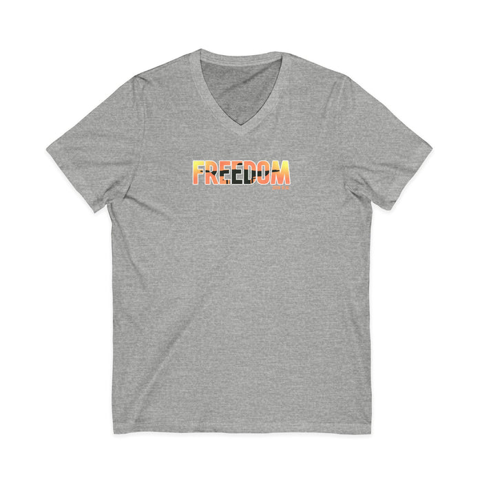 Freedom V-Neck Tee – Sunrise Gradient "FREEDOM" Graphic Shirt