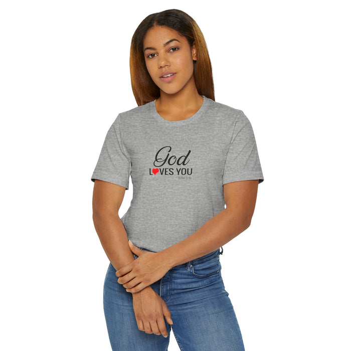 God Loves You T-Shirt — Christian Faith Tee with Heart Accent