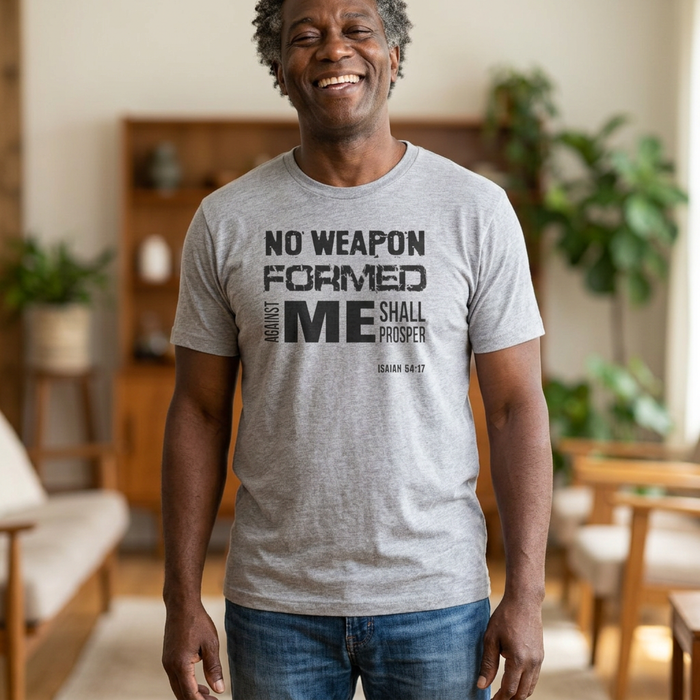 No Weapon Formed Against Me T‑Shirt – Isaiah 54:17 Inspirational Christian Tee