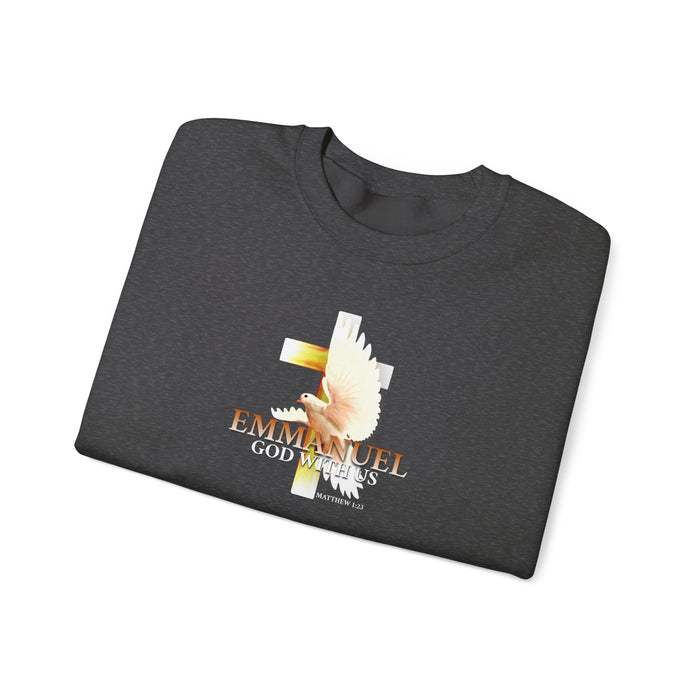 Emmanuel 'God With Us' Crewneck Sweatshirt — Christian Faith Cross Design