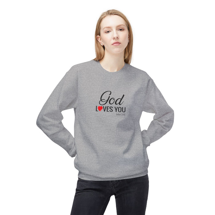 Crewneck Sweatshirt — "God Loves You" Christian Faith Pullover