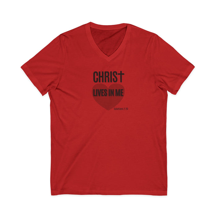 Christian V-Neck Tee "Christ Lives In Me" – Faith Heart T-Shirt