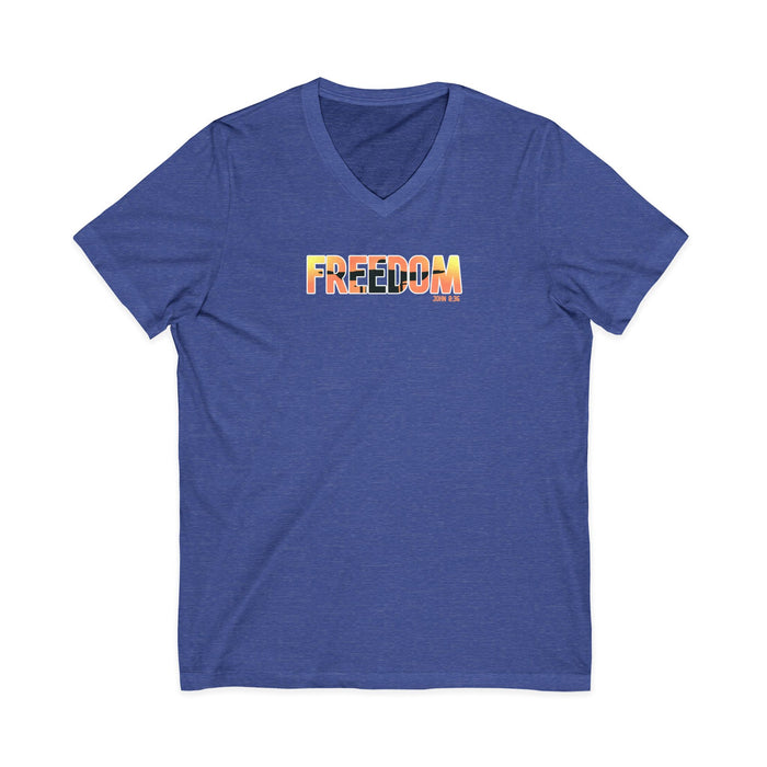 Freedom V-Neck Tee – Sunrise Gradient "FREEDOM" Graphic Shirt