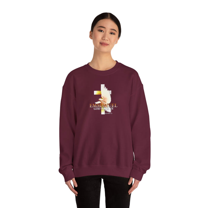 Emmanuel 'God With Us' Crewneck Sweatshirt — Christian Faith Cross Design