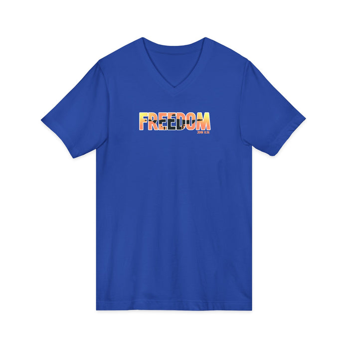 Freedom V-Neck Tee – Sunrise Gradient "FREEDOM" Graphic Shirt