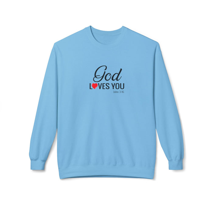 Crewneck Sweatshirt — "God Loves You" Christian Faith Pullover