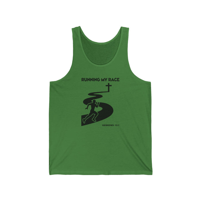Christian 'Running My Race' Tank Top — Scripture-Inspired Faith & Fitness Shirt