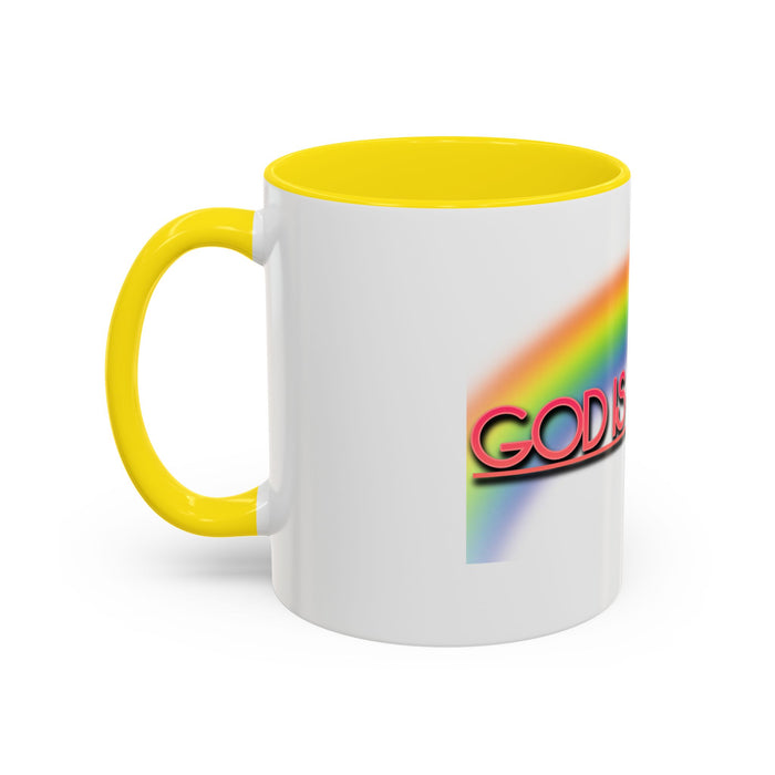 God Is Faithful Rainbow Accent Coffee Mug — Christian Scripture 2 Timothy 2:13
