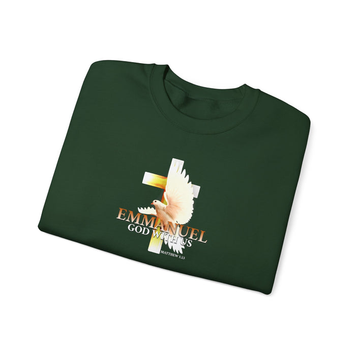 Emmanuel 'God With Us' Crewneck Sweatshirt — Christian Faith Cross Design