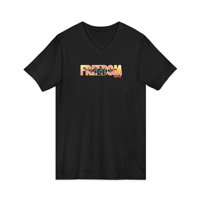 Freedom V-Neck Tee – Sunrise Gradient "FREEDOM" Graphic Shirt