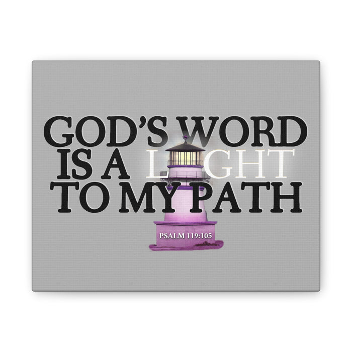 God's Word Is A Light To My Path Canvas Wall Art — Psalm 119:105 Lighthouse Christian Decor