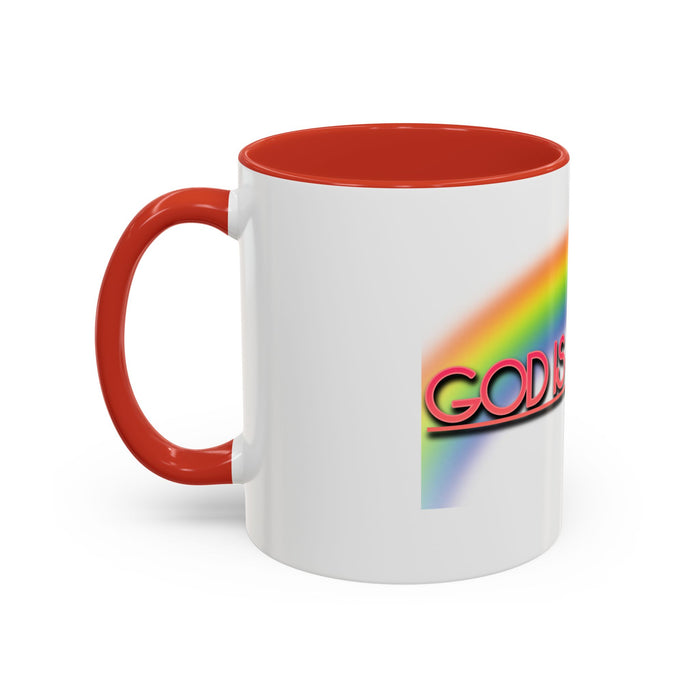 God Is Faithful Rainbow Accent Coffee Mug — Christian Scripture 2 Timothy 2:13