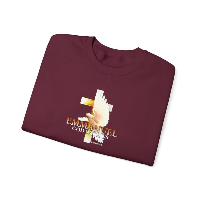 Emmanuel 'God With Us' Crewneck Sweatshirt — Christian Faith Cross Design