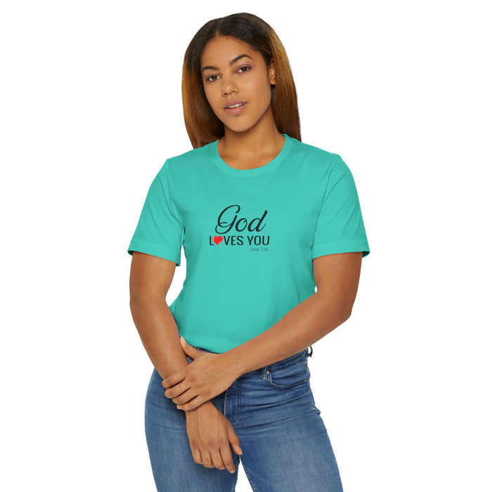 God Loves You T-Shirt — Christian Faith Tee with Heart Accent
