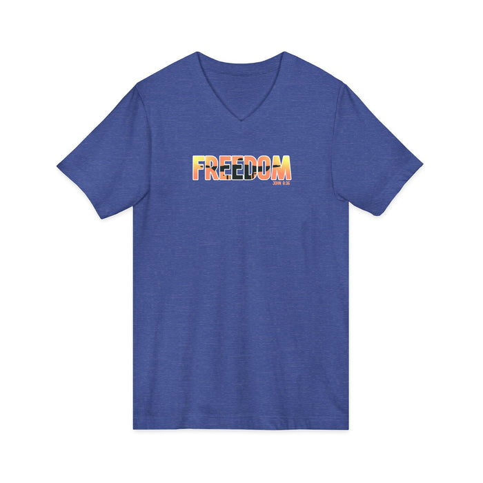 Freedom V-Neck Tee – Sunrise Gradient "FREEDOM" Graphic Shirt