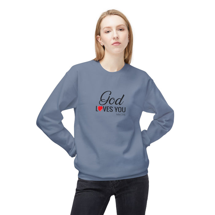 Crewneck Sweatshirt — "God Loves You" Christian Faith Pullover