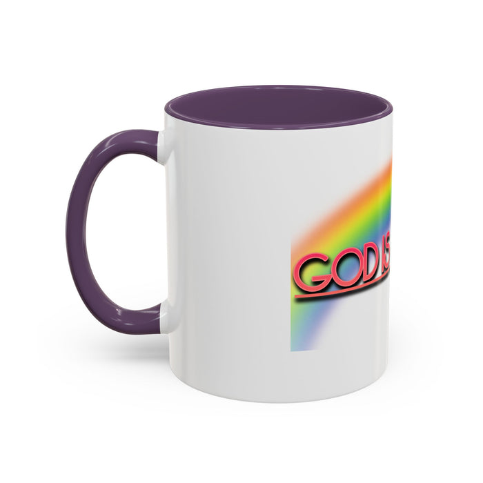 God Is Faithful Rainbow Accent Coffee Mug — Christian Scripture 2 Timothy 2:13