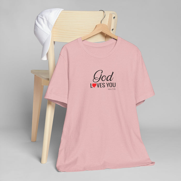 God Loves You T-Shirt — Christian Faith Tee with Heart Accent