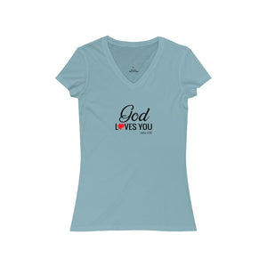 God Loves You Women's Jersey Short Sleeve V-Neck Tee