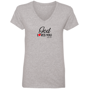 God Loves You Ladies V Neck Tee Shirt