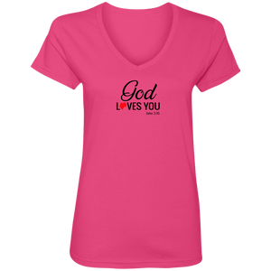 God Loves You Ladies V Neck Tee Shirt