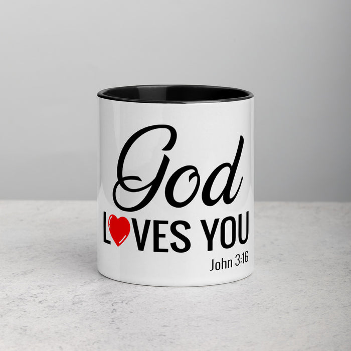 God Loves You mug with color inside